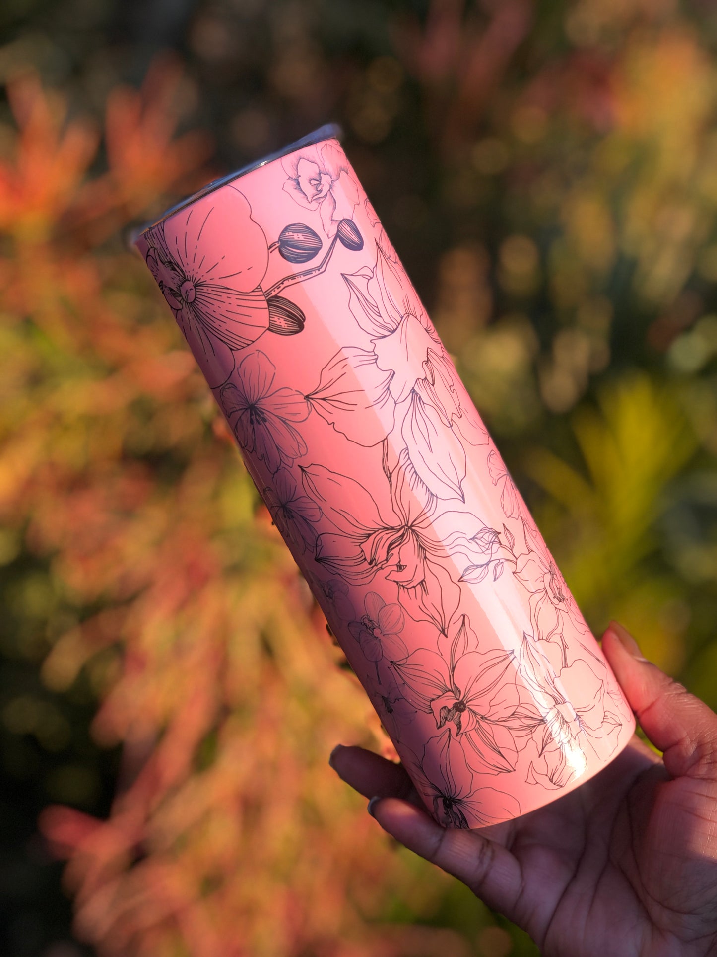 20oz Skinny Tumbler - Black Floral Petals