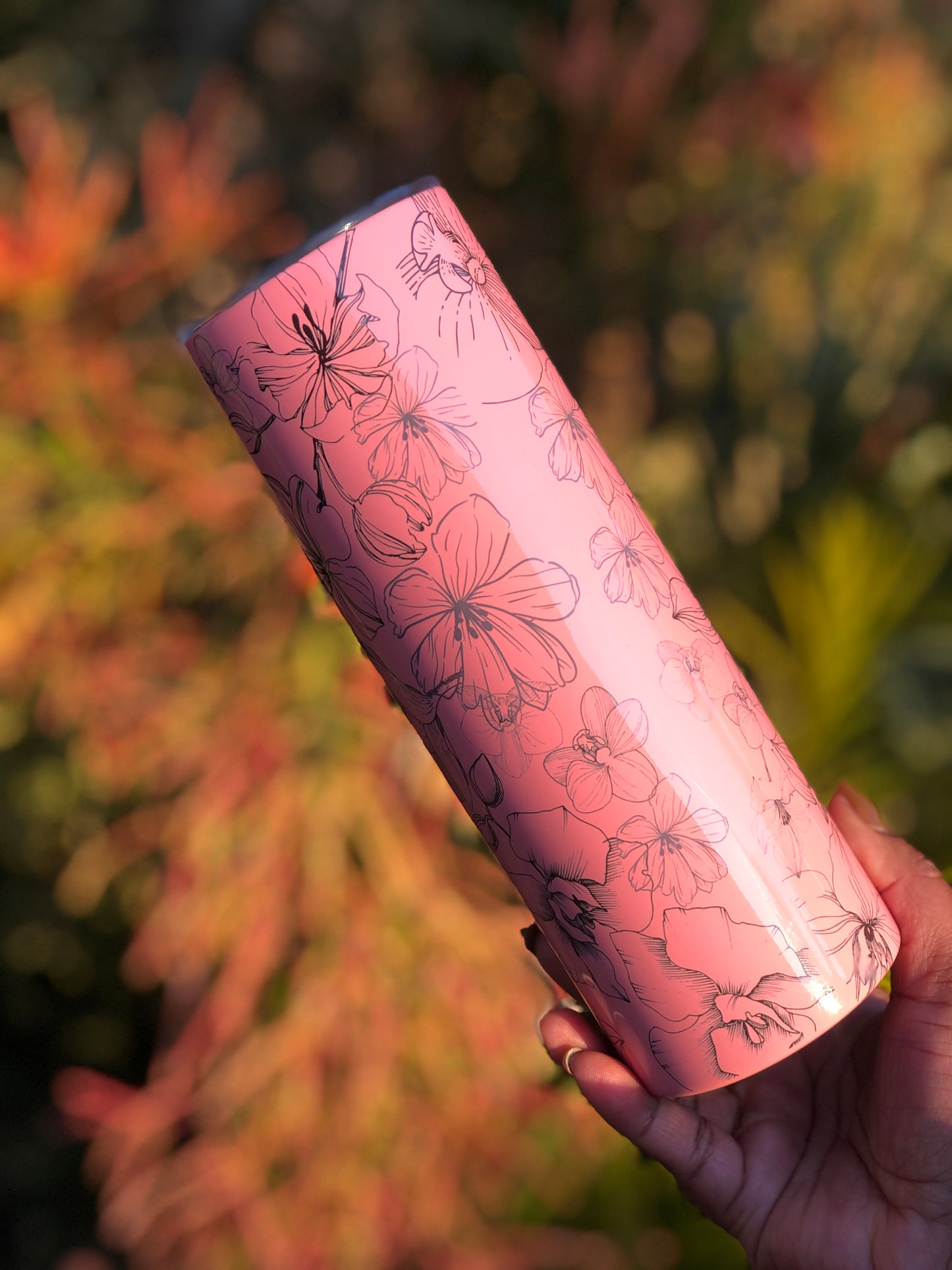 20oz Skinny Tumbler - Black Floral Petals