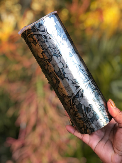 20oz Silver Skinny Tumbler - Flowers & Vines
