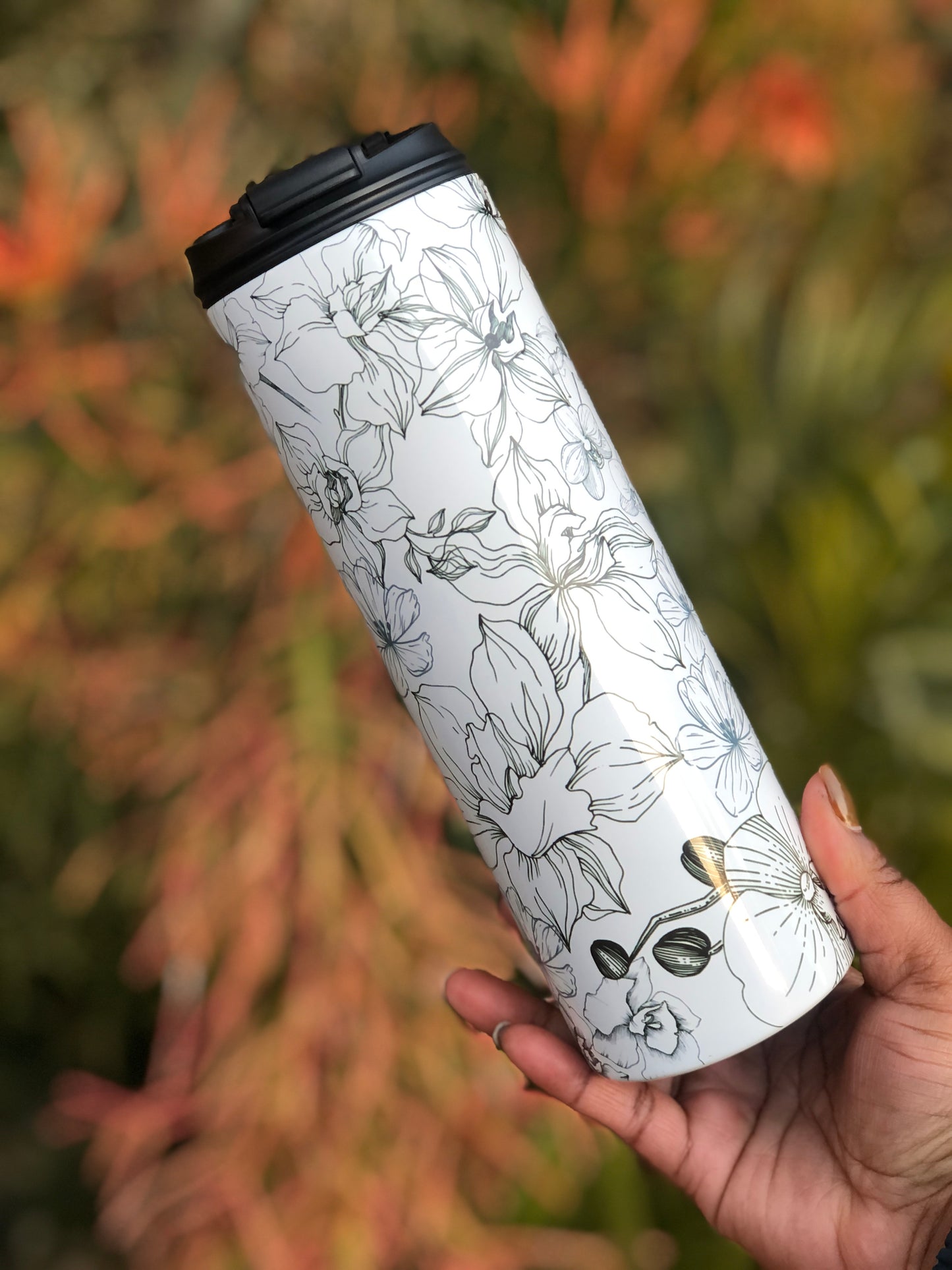 20oz Dual Lid Skinny Tumbler - Black Florals