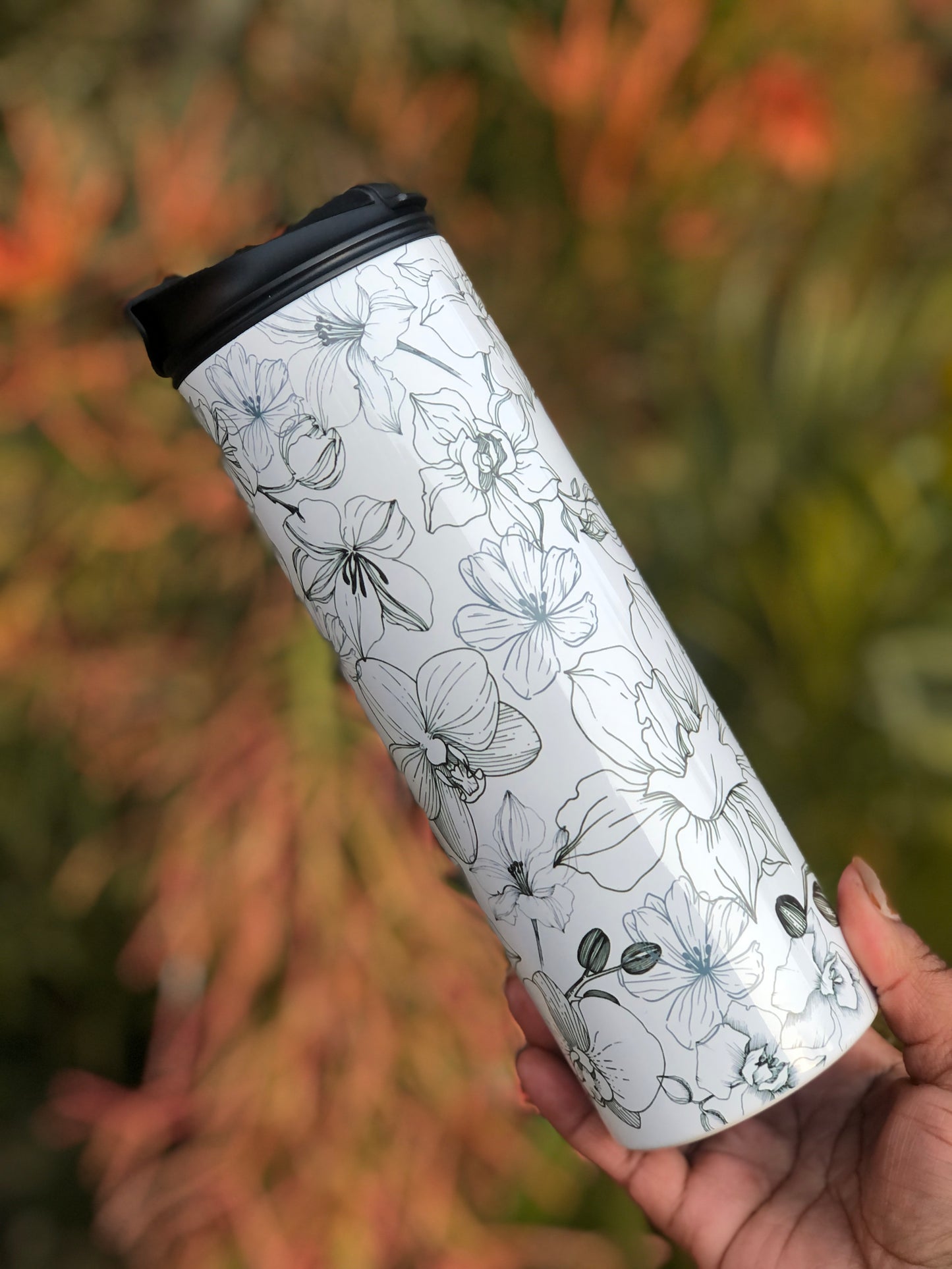 20oz Dual Lid Skinny Tumbler - Black Florals