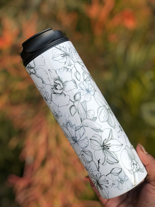 20oz Dual Lid Skinny Tumbler - Black Florals