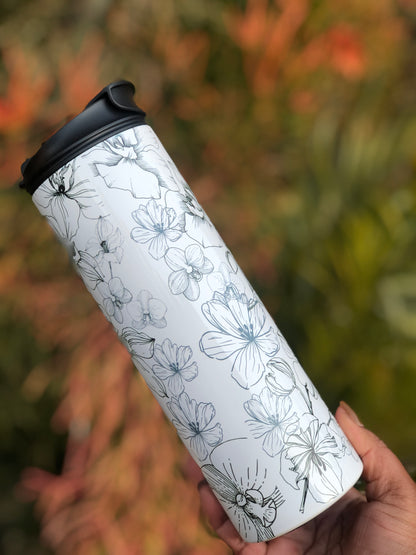 20oz Dual Lid Skinny Tumbler - Black Florals