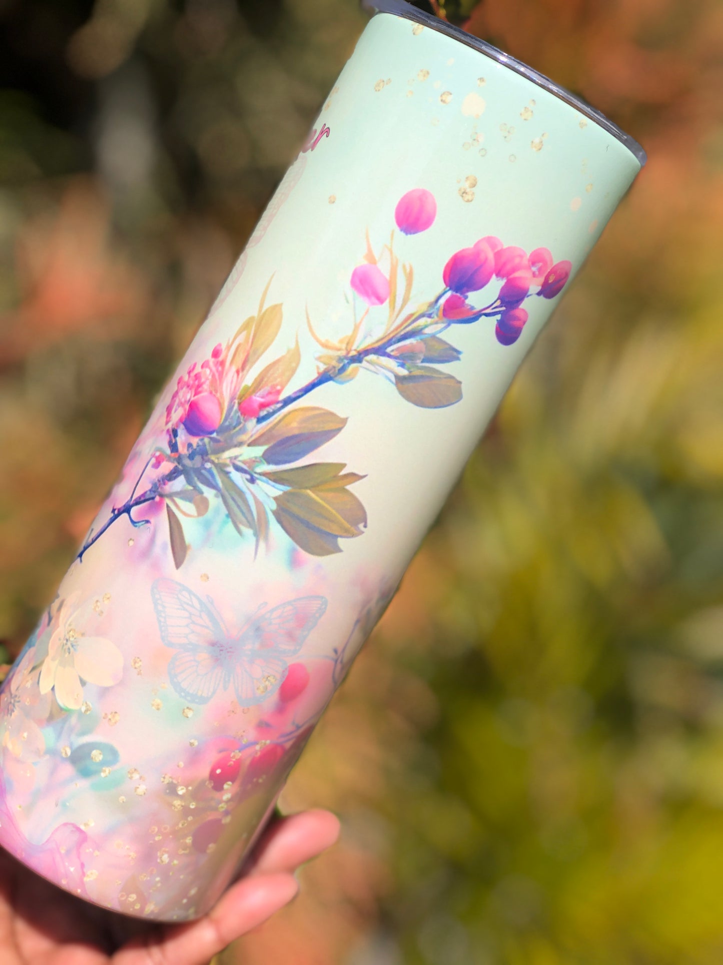20oz Skinny Tumbler - Pink Florals