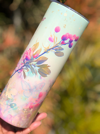 20oz Skinny Tumbler - Pink Florals
