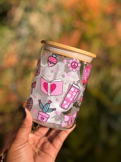 Glass Mug with Lid - Pink Theme