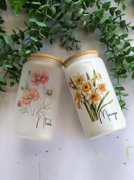 Glass Can - Birth  Month Flower
