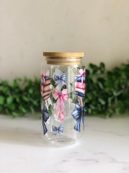 Bamboo Glass Can -Bows and Books