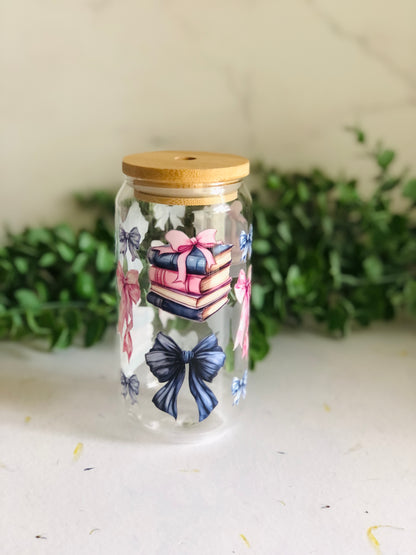Bamboo Glass Can -Bows and Books