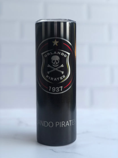 20oz Silver Skinny Tumbler - Orlando Pirates Black