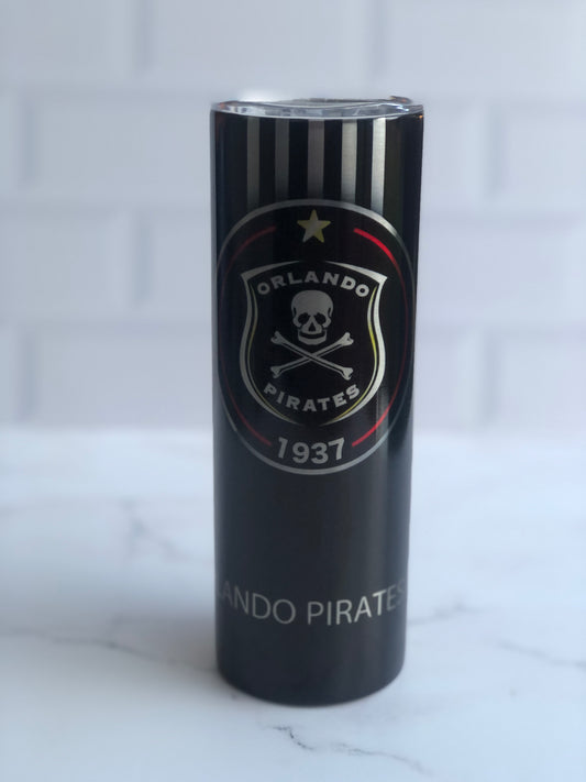 20oz Silver Skinny Tumbler - Orlando Pirates Black