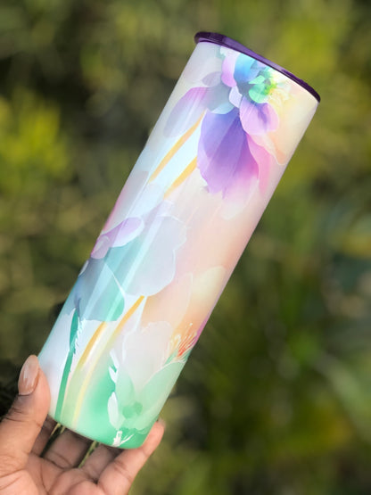 20oz Skinny Tumbler - Pastel Flowers