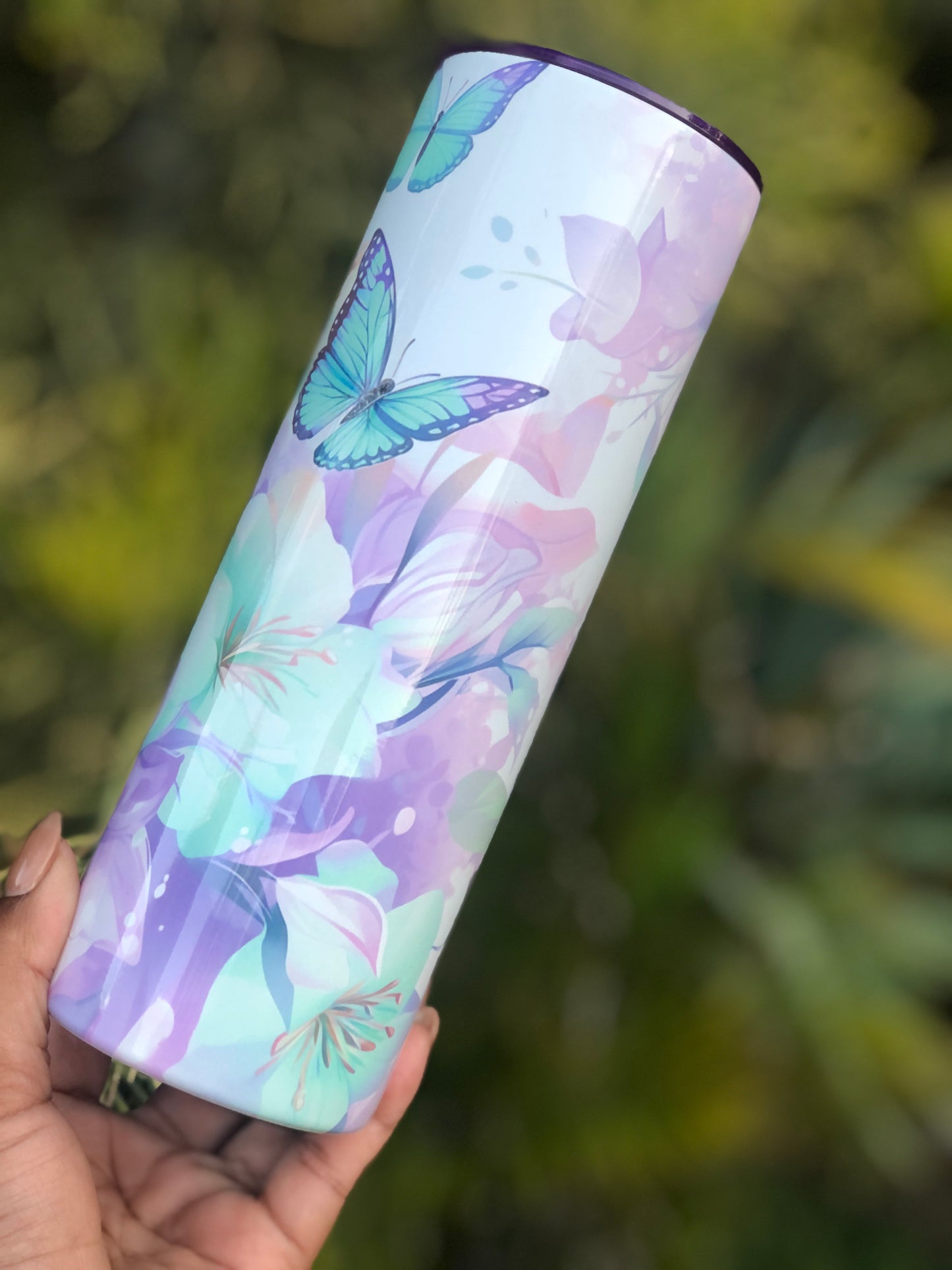 20oz Skinny Tumbler - Purple Florals