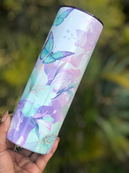 20oz Skinny Tumbler - Purple Florals