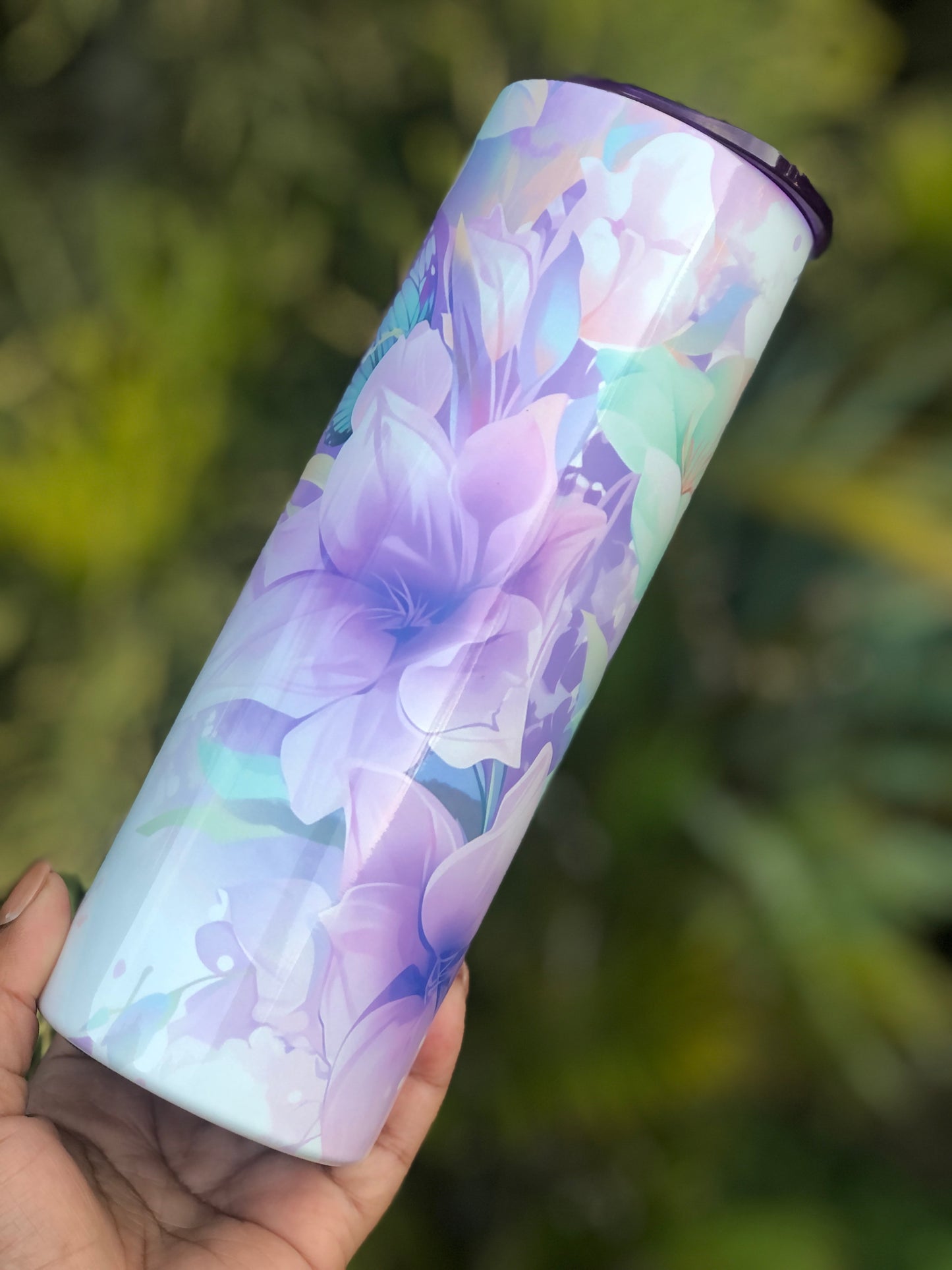 20oz Skinny Tumbler - Purple Florals