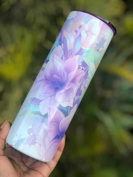 20oz Skinny Tumbler - Purple Florals