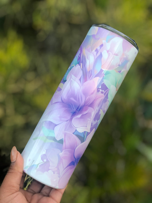 20oz Skinny Tumbler - Purple Florals