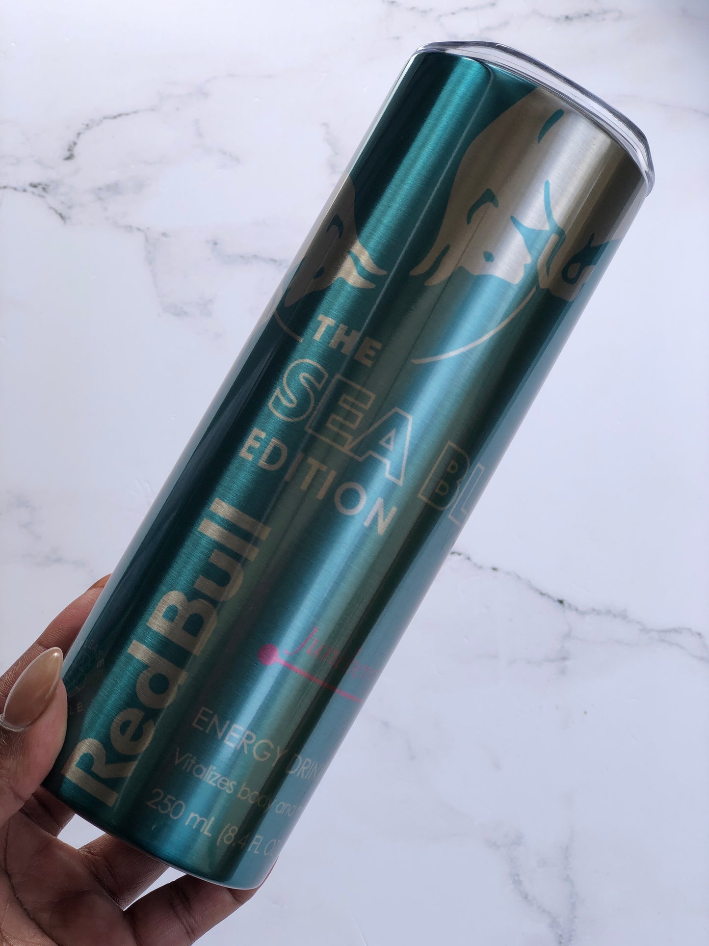 20oz Silver Skinny Tumbler - Red Bull Sea Blue Edition