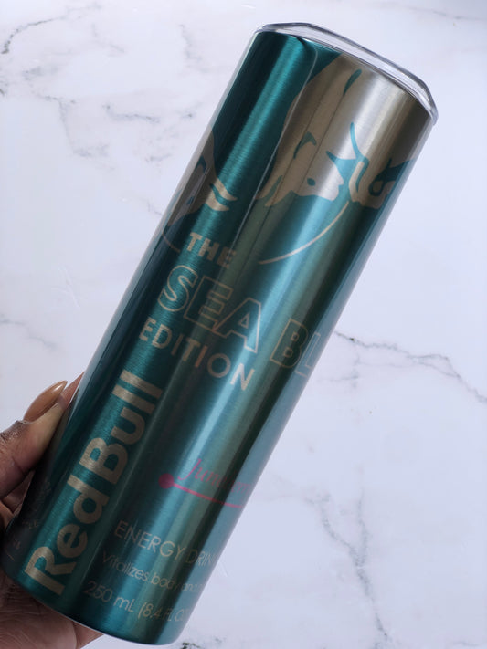 20oz Silver Skinny Tumbler - Red Bull Sea Blue Edition