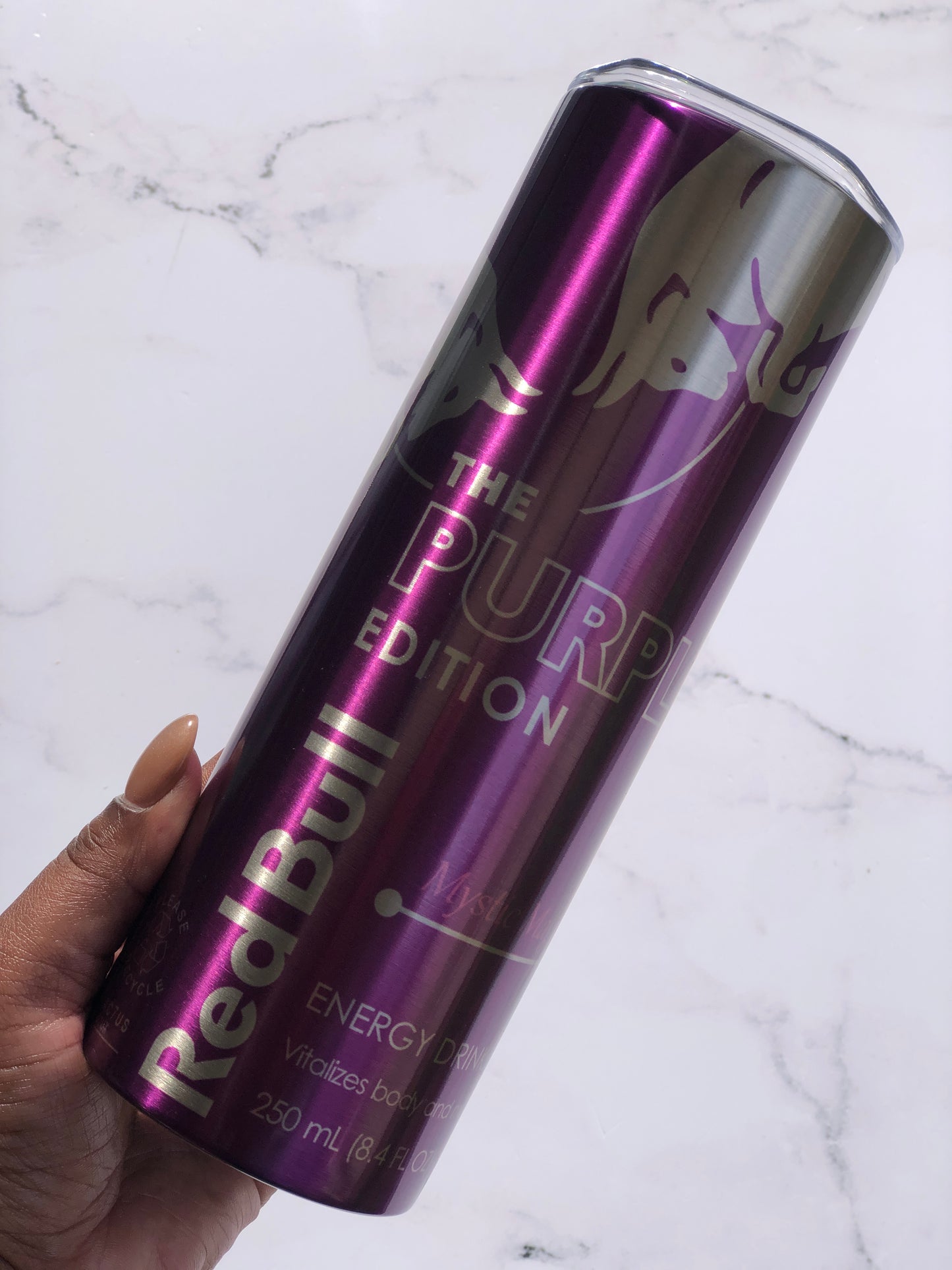 20oz Silver Skinny Tumbler - Red Bull Purple Edition