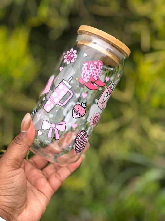 Bamboo Glass Can - Pink Theme