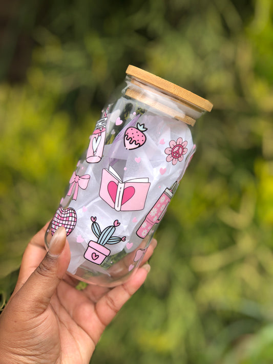 Bamboo Glass Can - Pink Theme