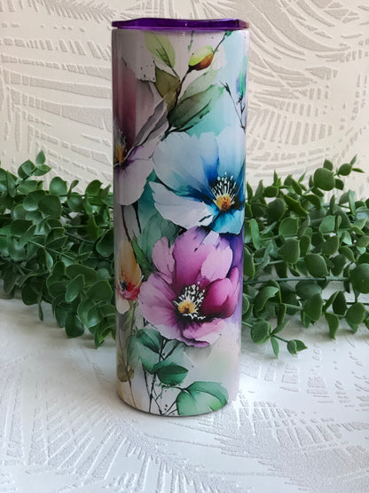 20oz Skinny Tumbler - Vibrant Flowers