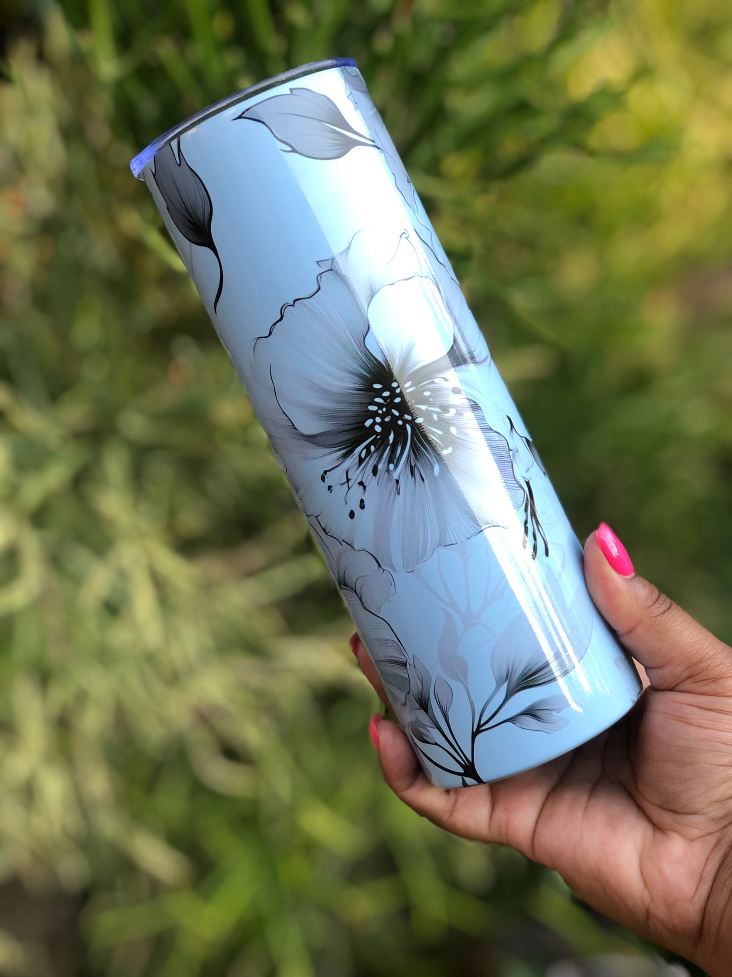 20oz Skinny Tumbler - Black Ink Florals