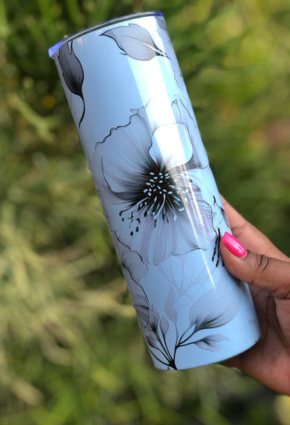 20oz Skinny Tumbler - Black Ink Florals