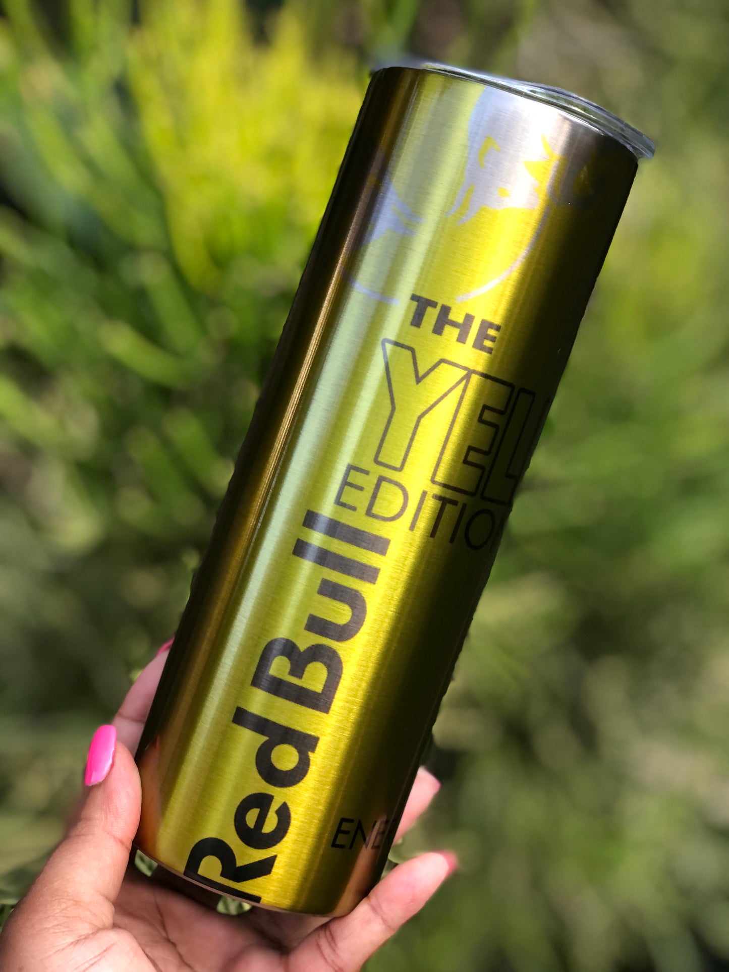 20oz Silver Skinny Tumbler - Bull Yellow Edition
