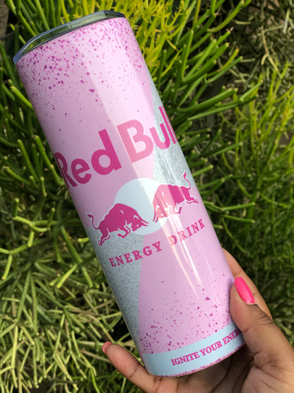 20oz Skinny Tumbler - Bull Pink Glitter
