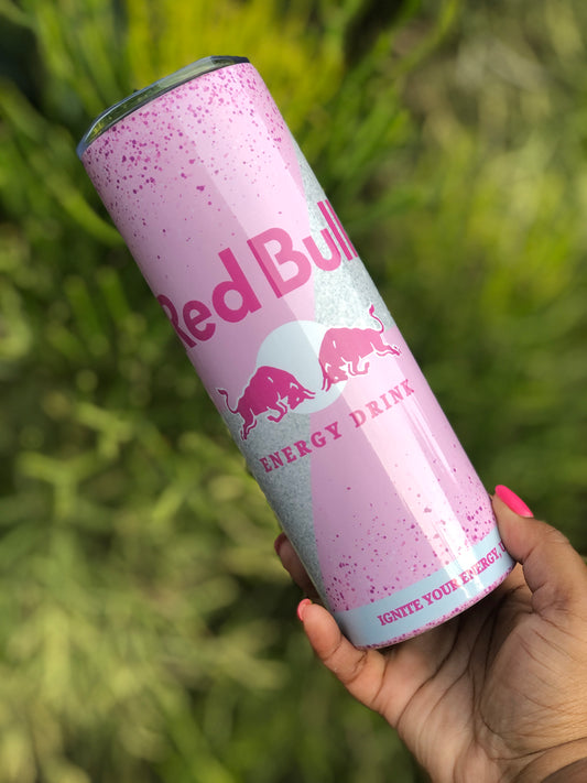 20oz Skinny Tumbler - Bull Pink Glitter