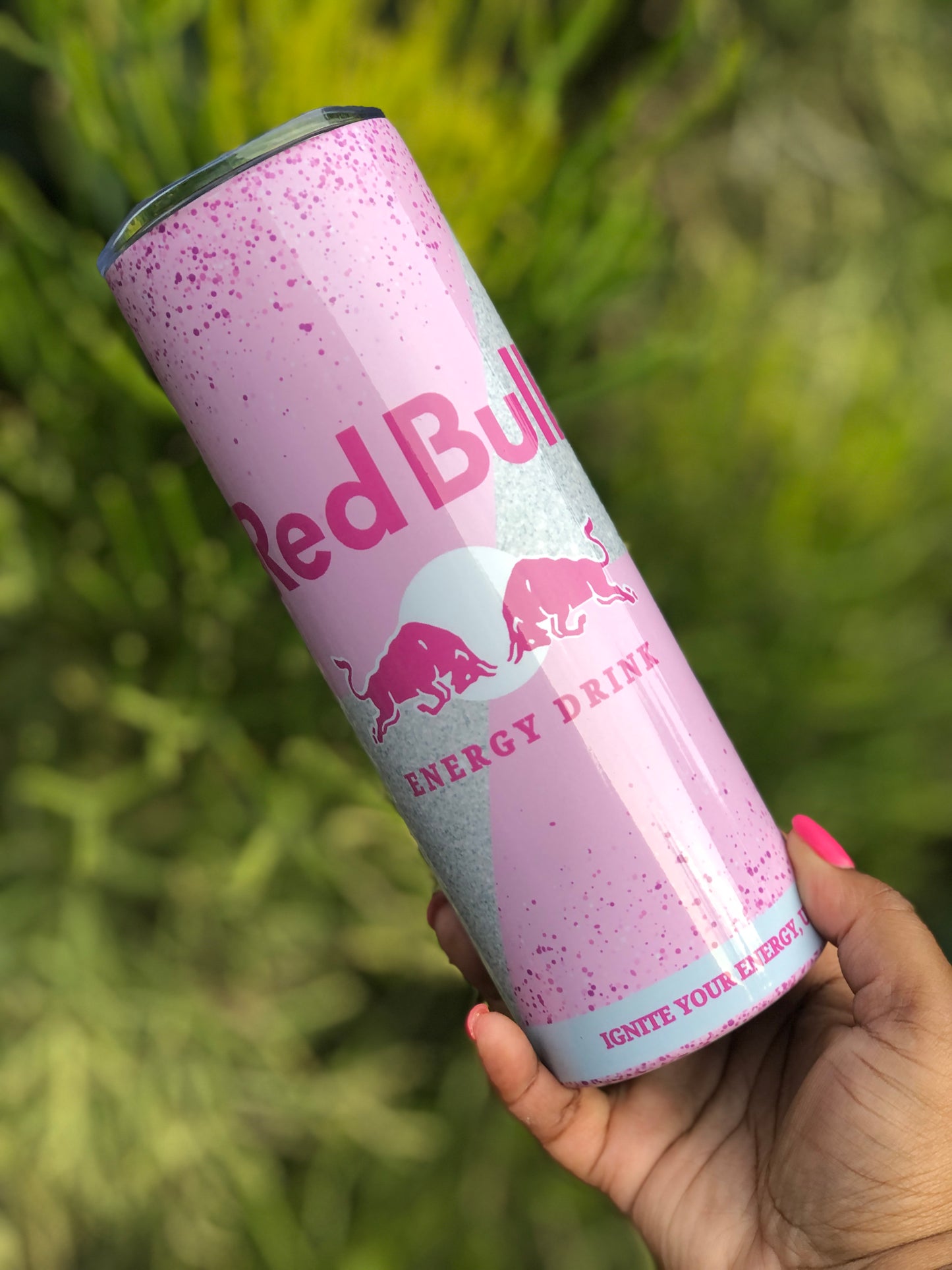 20oz Skinny Tumbler - Bull Pink Glitter