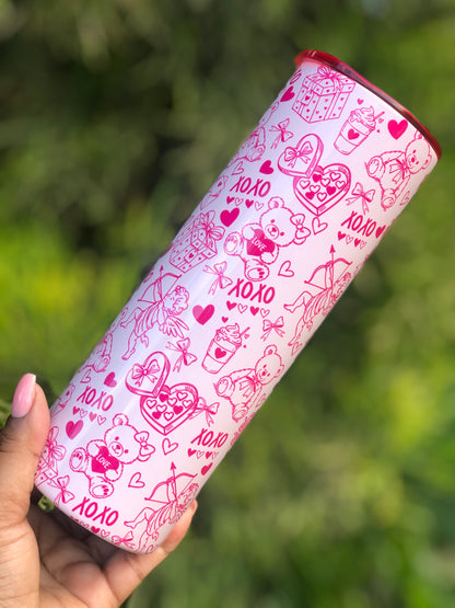 20oz Skinny Tumbler - Pink Xoxo