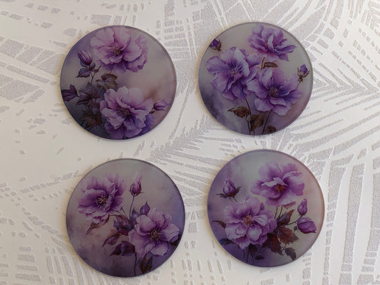 Glass Coasters - Purple Flowers
