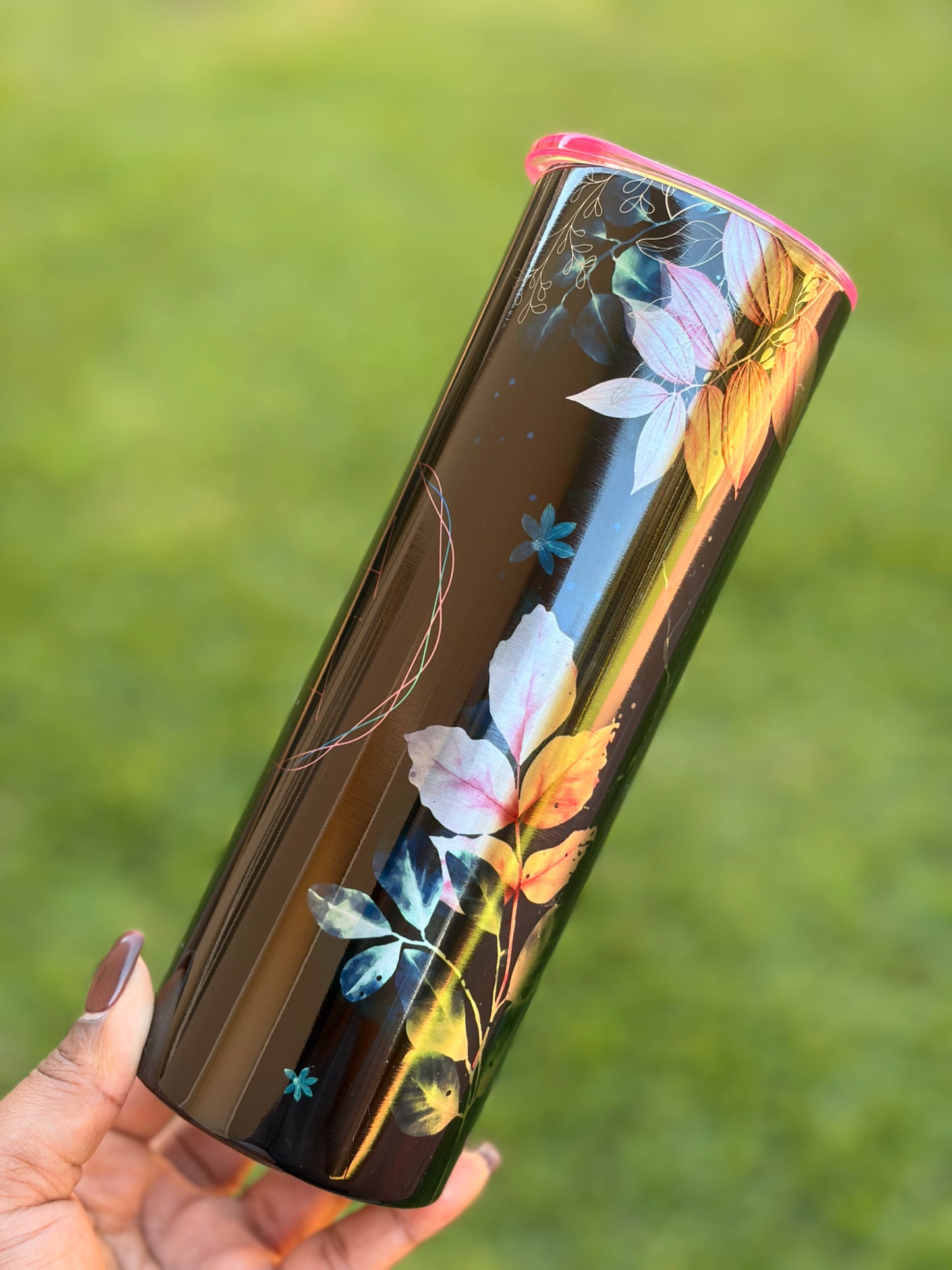 20oz Skinny Tumbler - Mama Black & Pink Florals