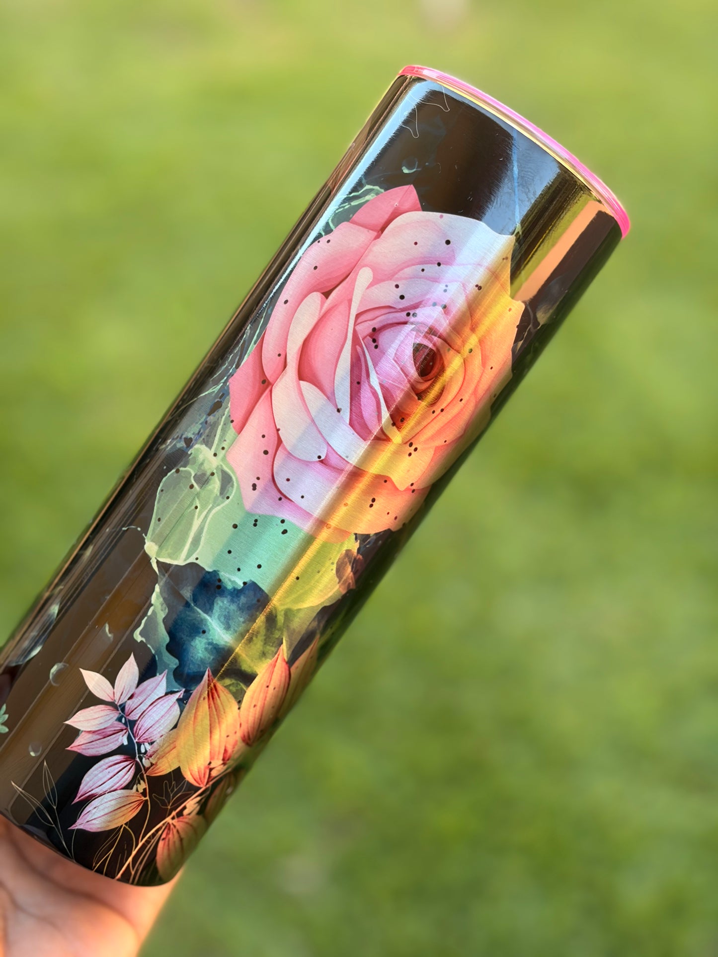 20oz Skinny Tumbler - Mama Black & Pink Florals