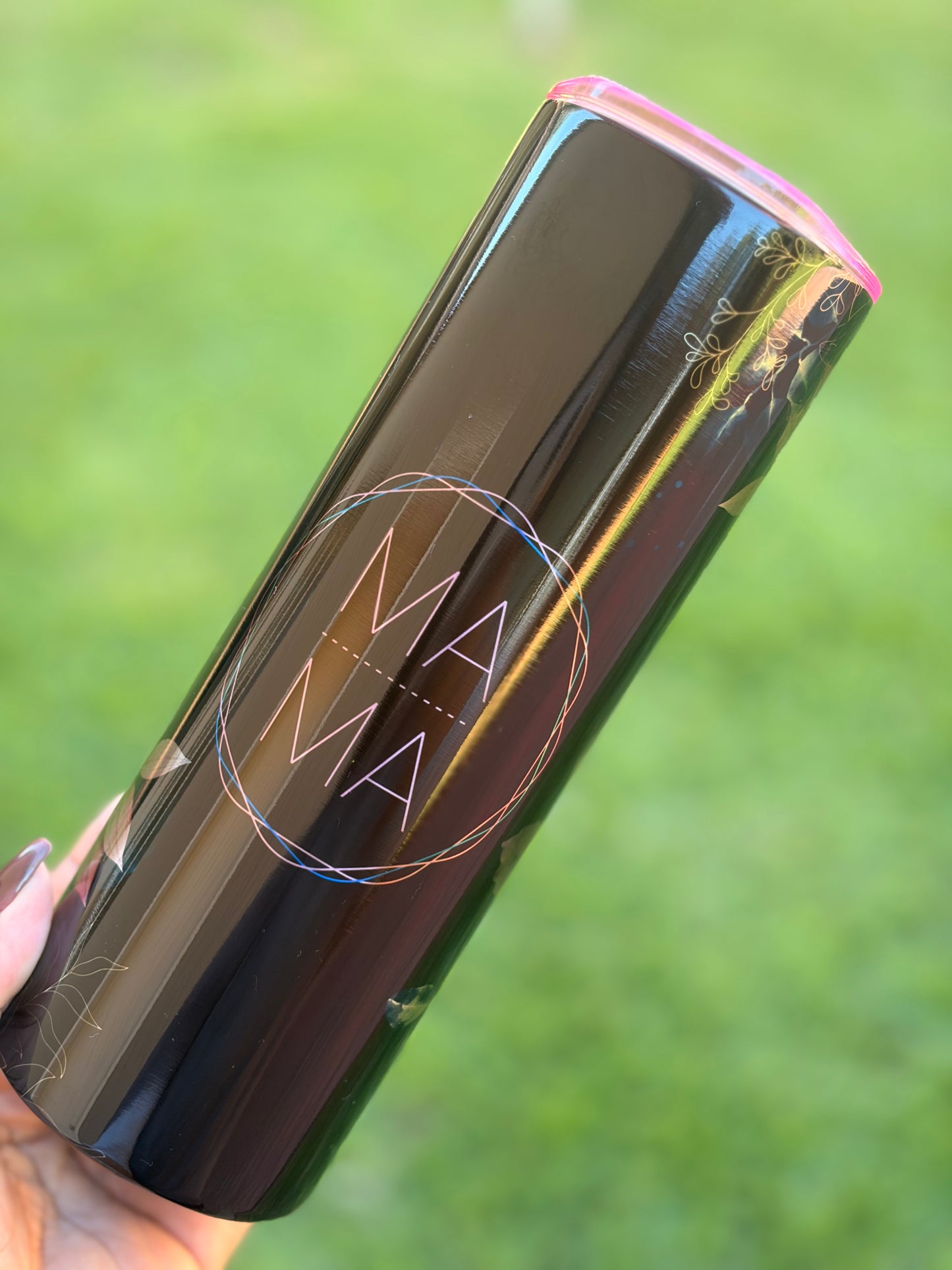 20oz Skinny Tumbler - Mama Black & Pink Florals