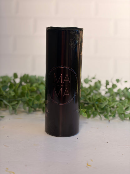 20oz Skinny Tumbler - Mama Black & Pink Florals