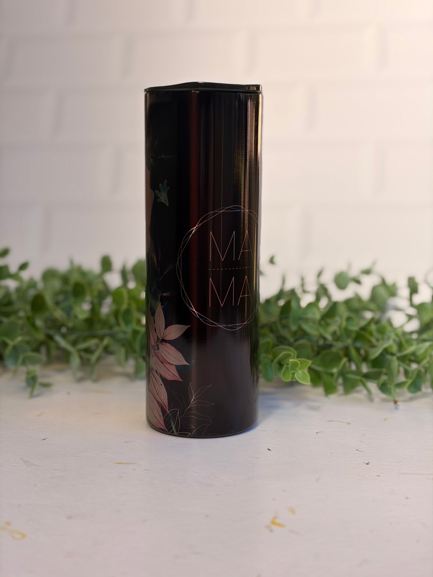 20oz Skinny Tumbler - Mama Black & Pink Florals