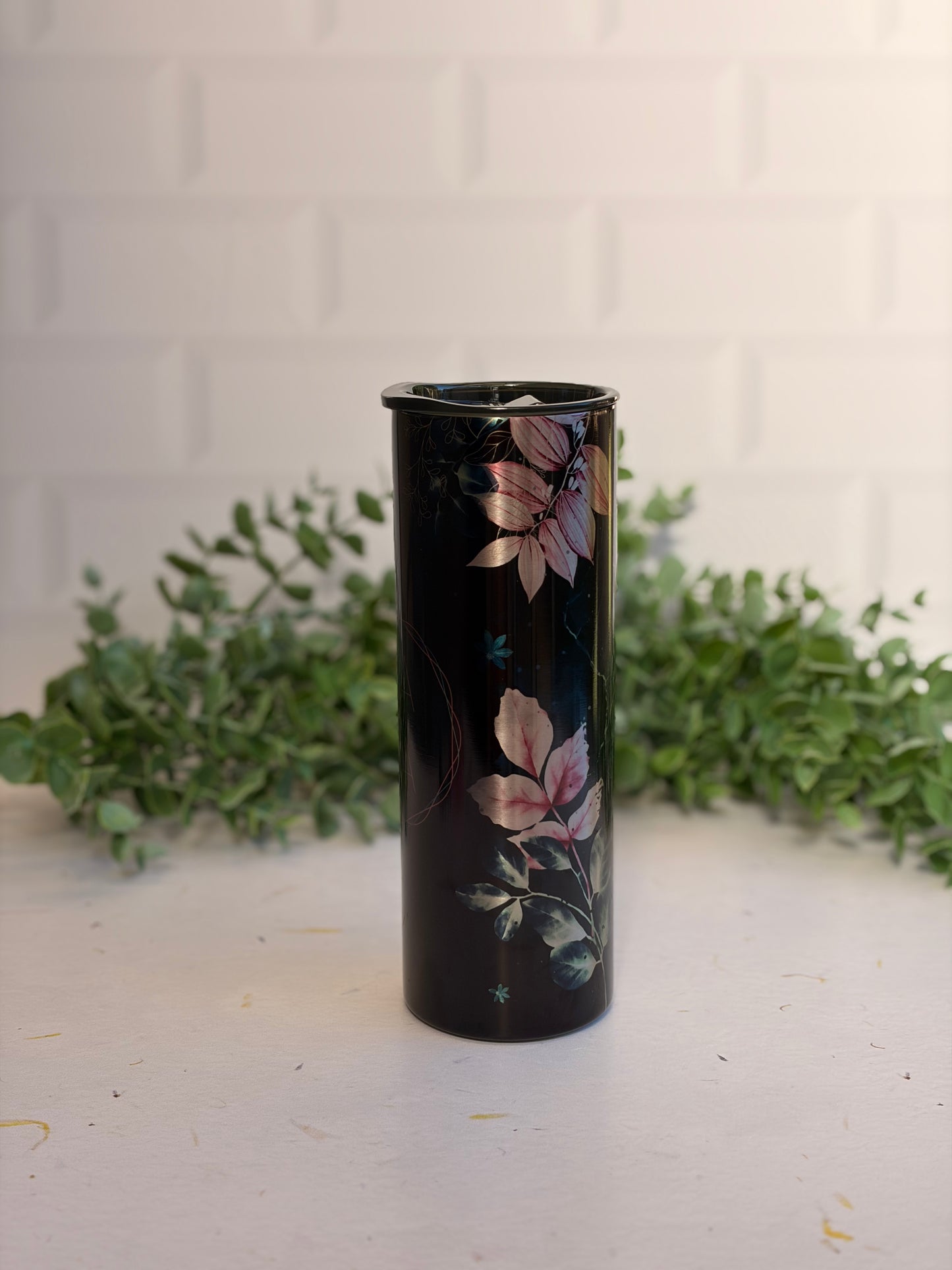 20oz Skinny Tumbler - Mama Black & Pink Florals