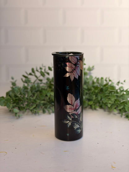 20oz Skinny Tumbler - Mama Black & Pink Florals