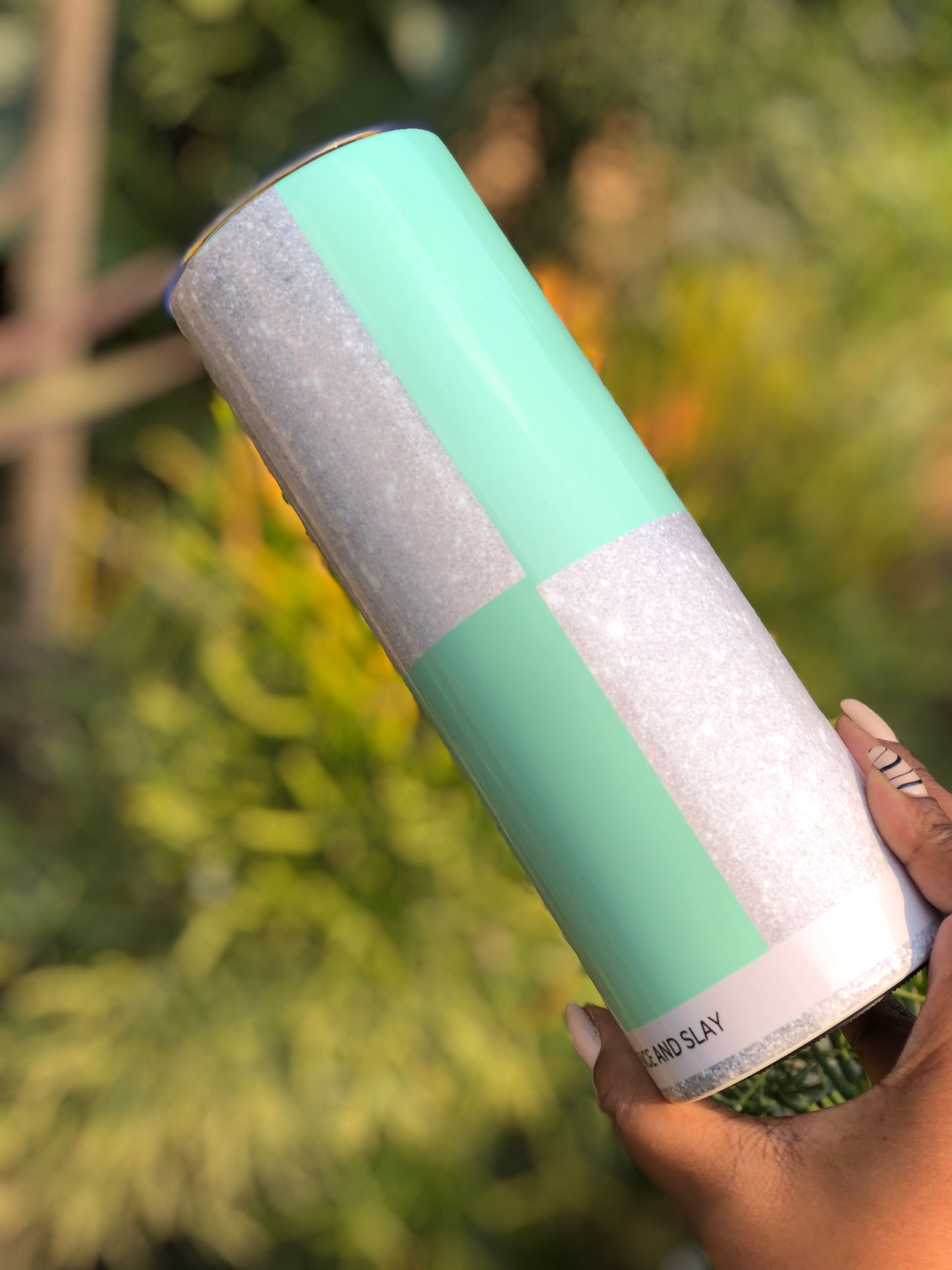 20oz Skinny Tumbler - Bull Mint Glitter