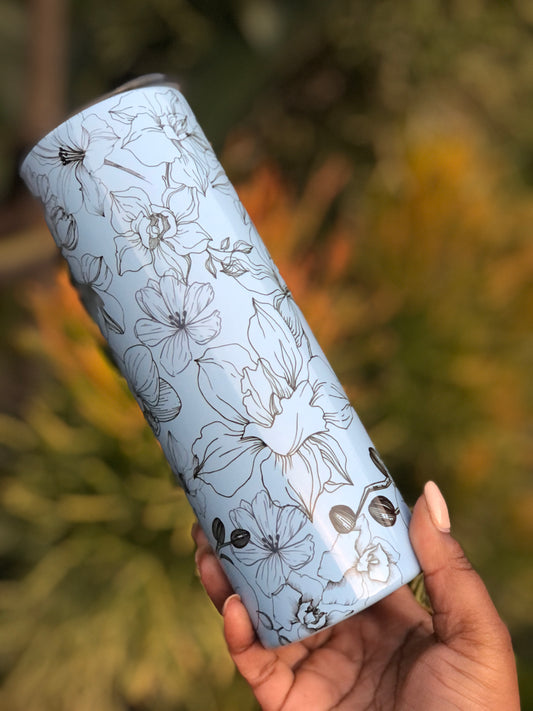 20oz Skinny Tumbler - Black Floral Petals