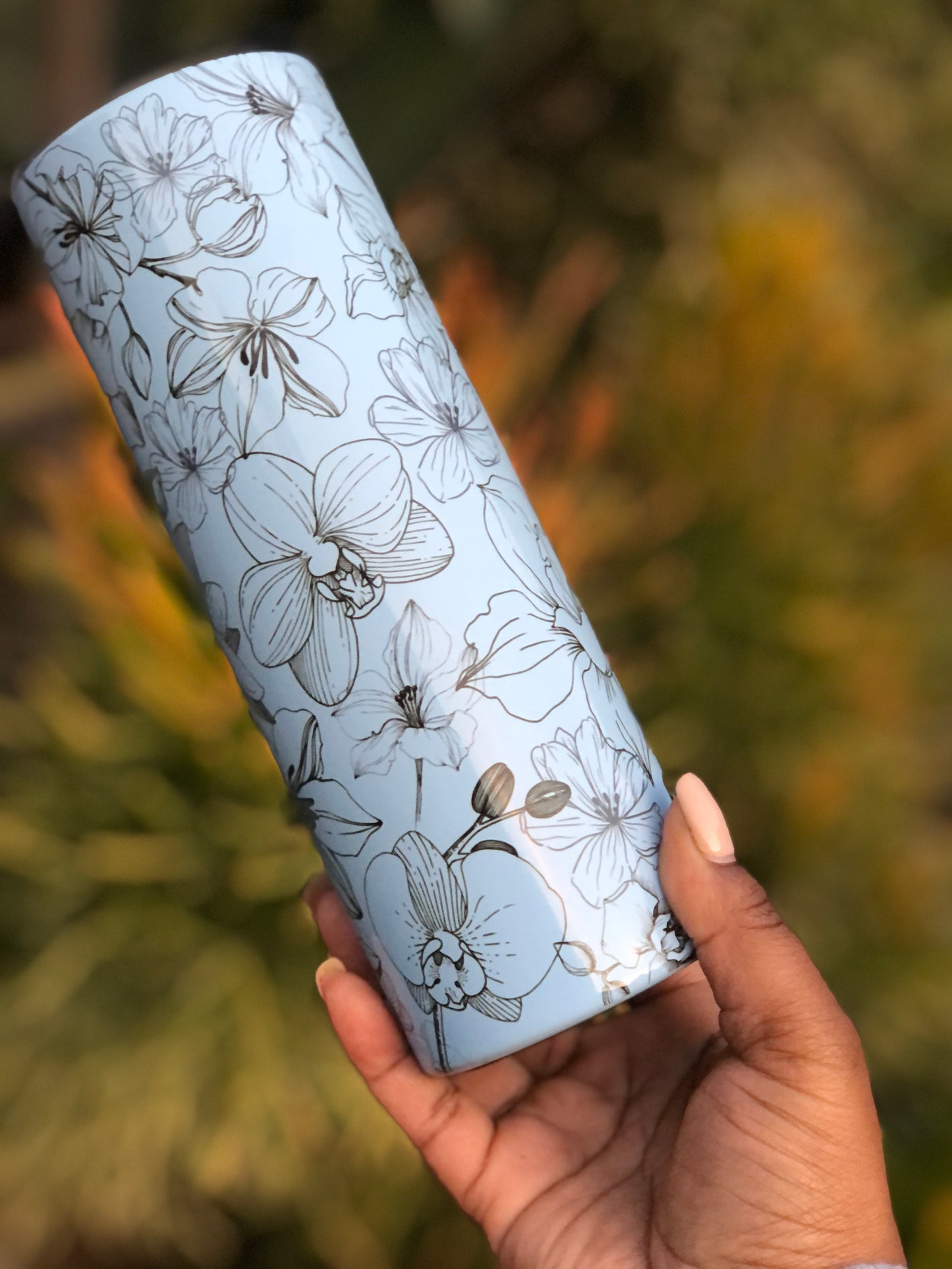 20oz Skinny Tumbler - Black Floral Petals