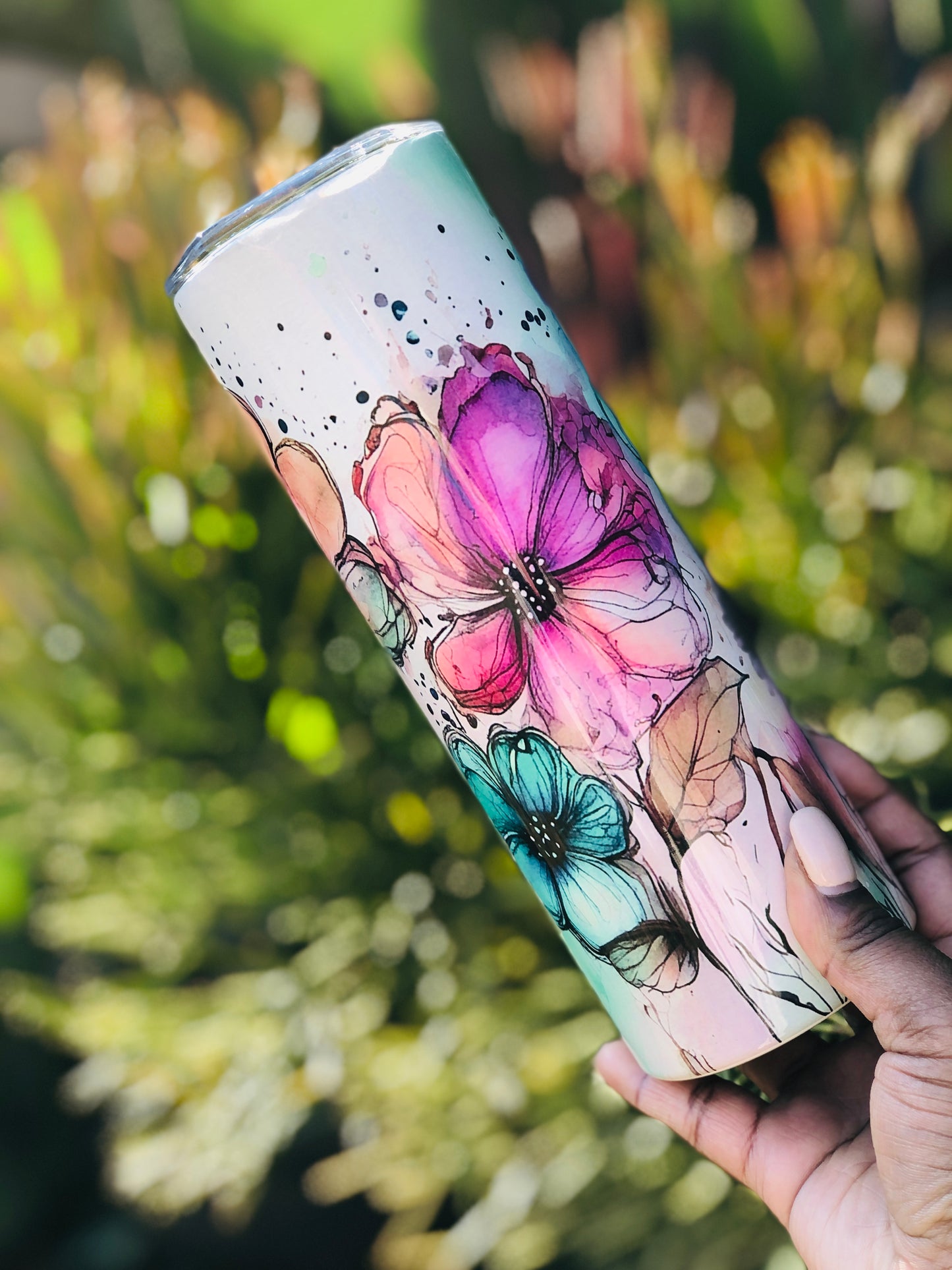 20oz Skinny Tumbler - Colourful Flowers