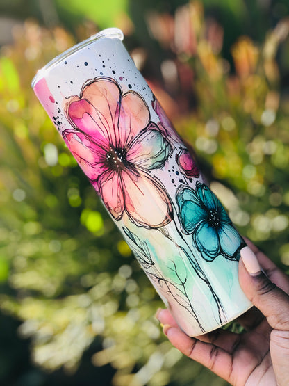 20oz Skinny Tumbler - Colourful Flowers