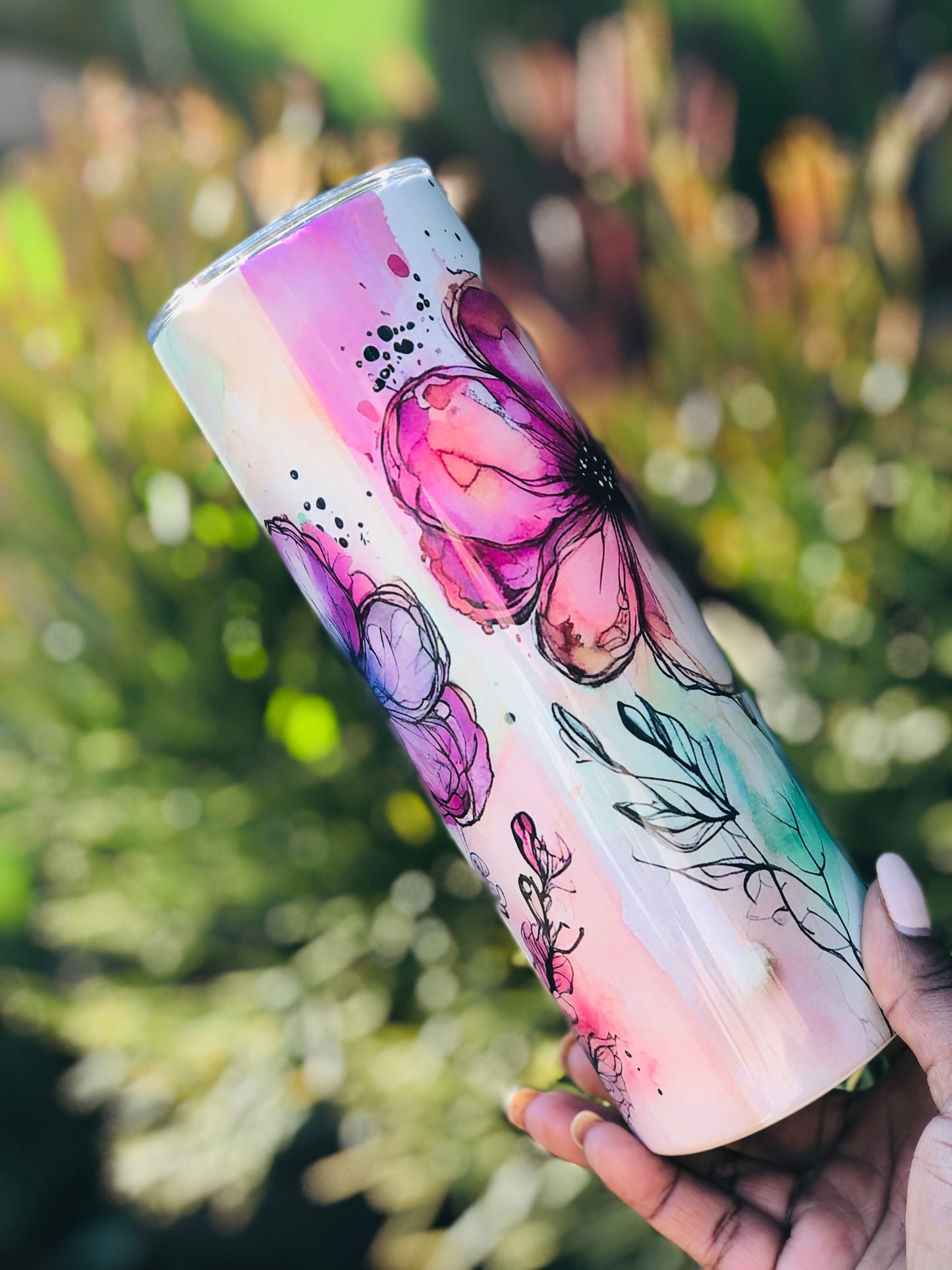 20oz Skinny Tumbler - Colourful Flowers