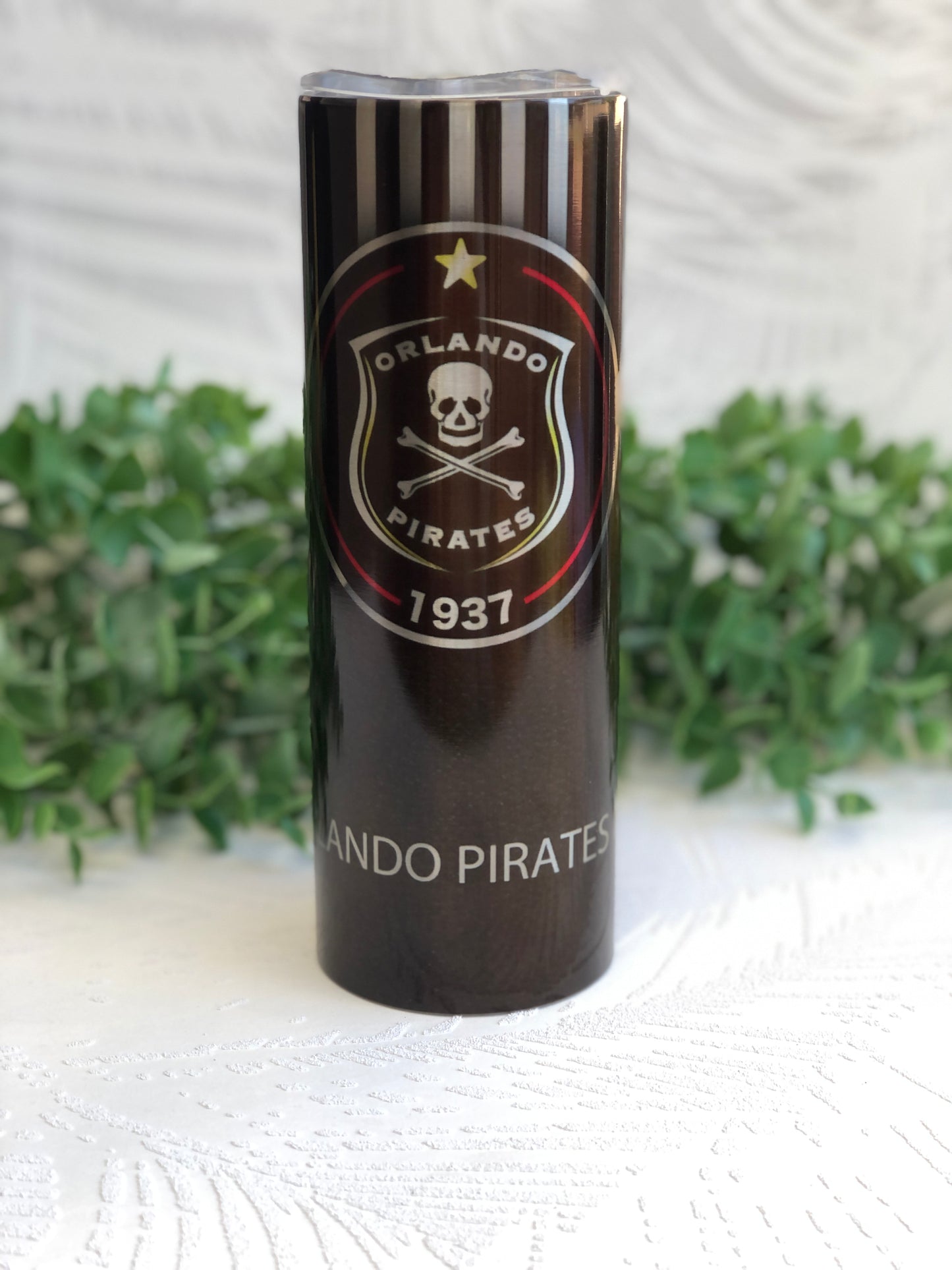 20oz Silver Skinny Tumbler - Orlando Pirates Black