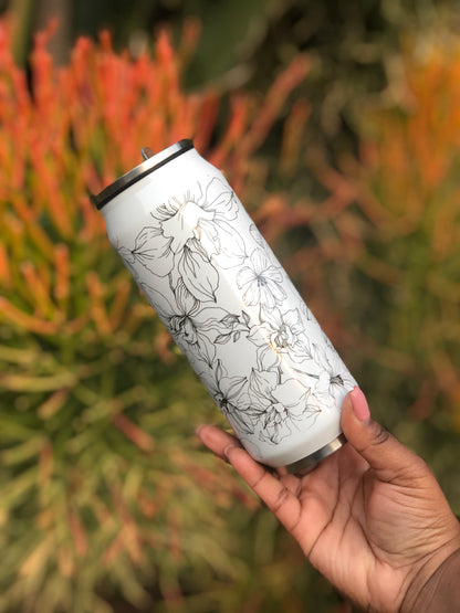 400 ml Can Shape Bottle - B&W Florals